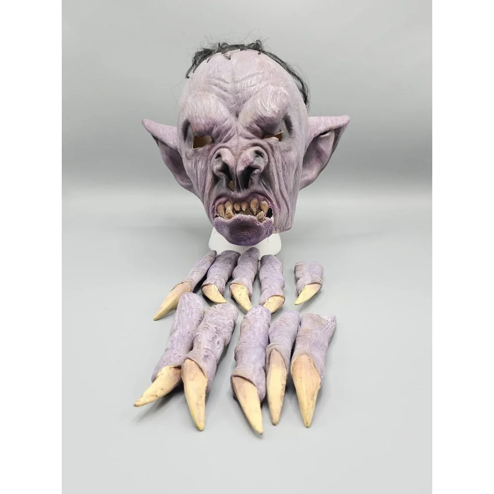 Vintage Cinema Secrets Purple Goblin Man Bat Halloween Mask W/ Finger Claws 2006
